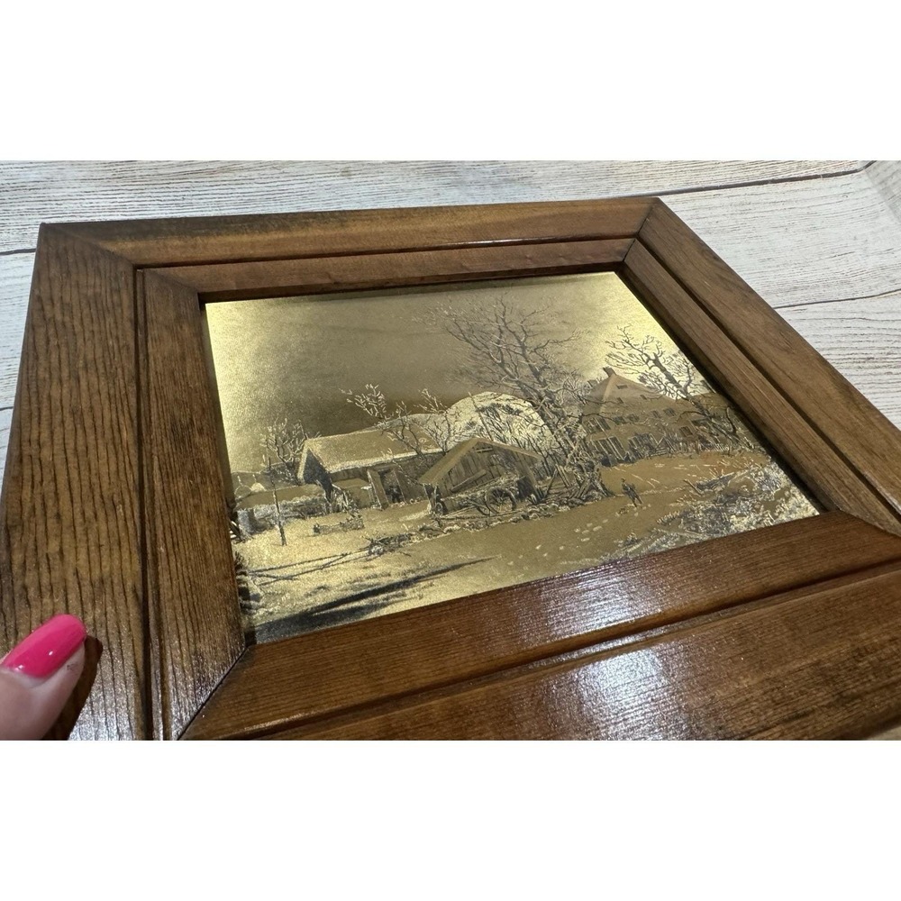 Currier & Ives Old Mill Water Metalcraft Gold Foil Metallic Print (6 x 8) Framed - Picture 8 of 8
